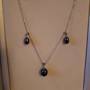 Vintage Black Tahitian Pearl & Diamond 18KWG Festoon Necklace
